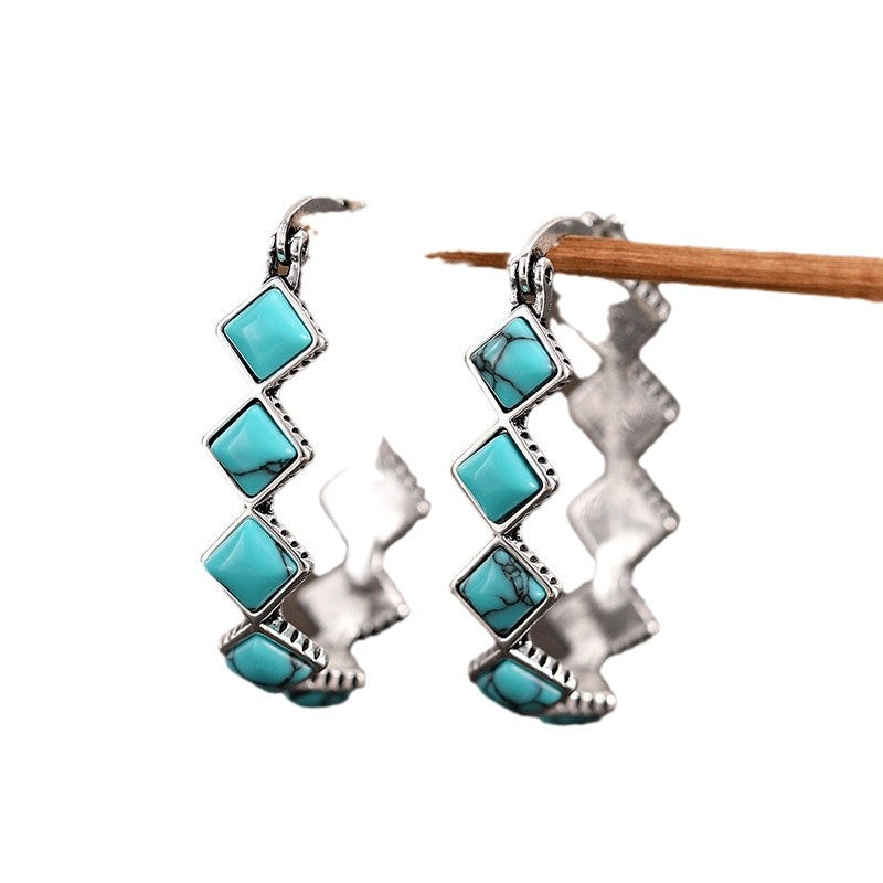 Wholesale Turquoise Diamond U-Shaped Earrings Fashion Jewelry Accessory for Boutique Resale