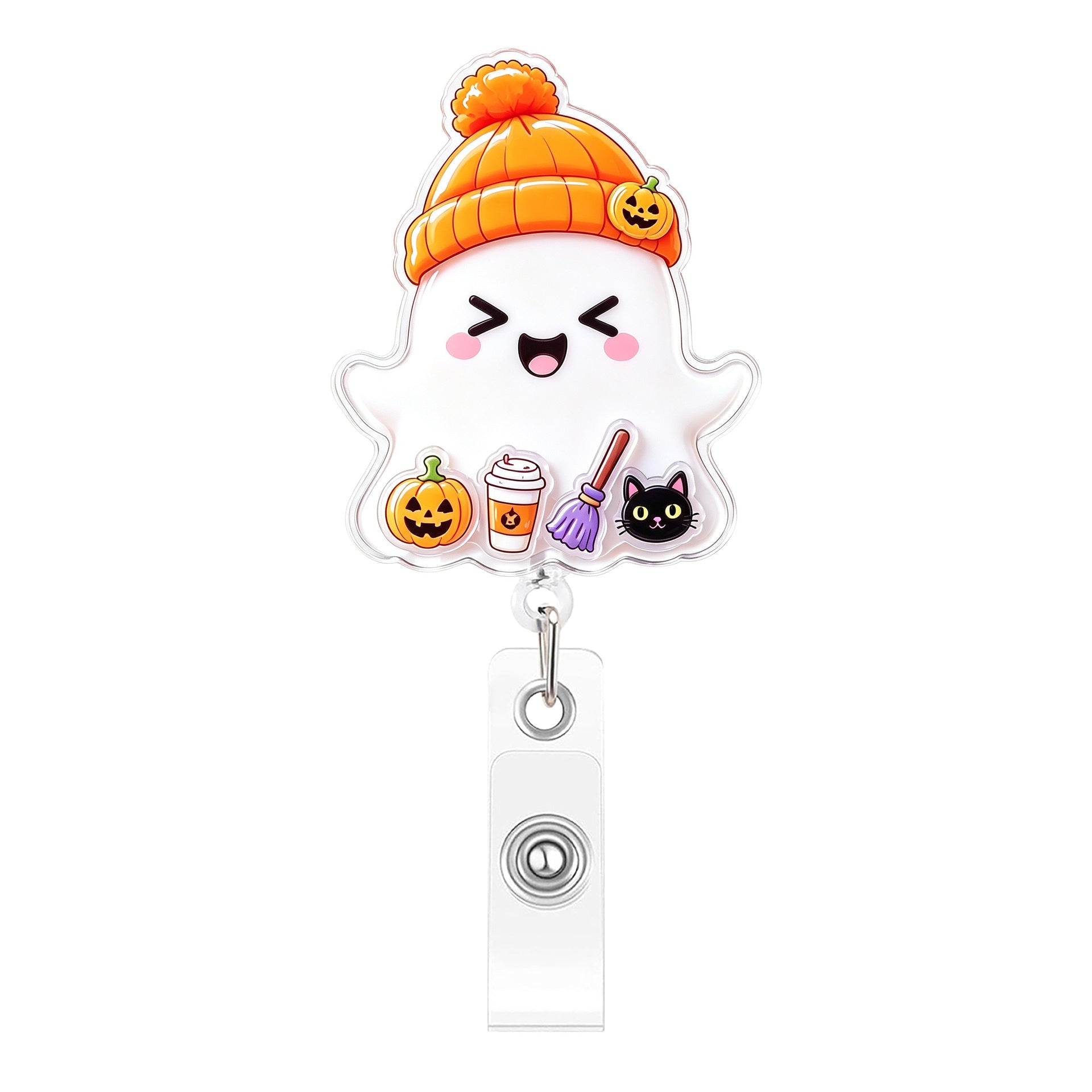 Wholesale Shake-Shake  Acrylic Ghost Pumpkin Easy-Pull Buckle Cute Telescopic ID Holder Decompression Decoration Badge Holder