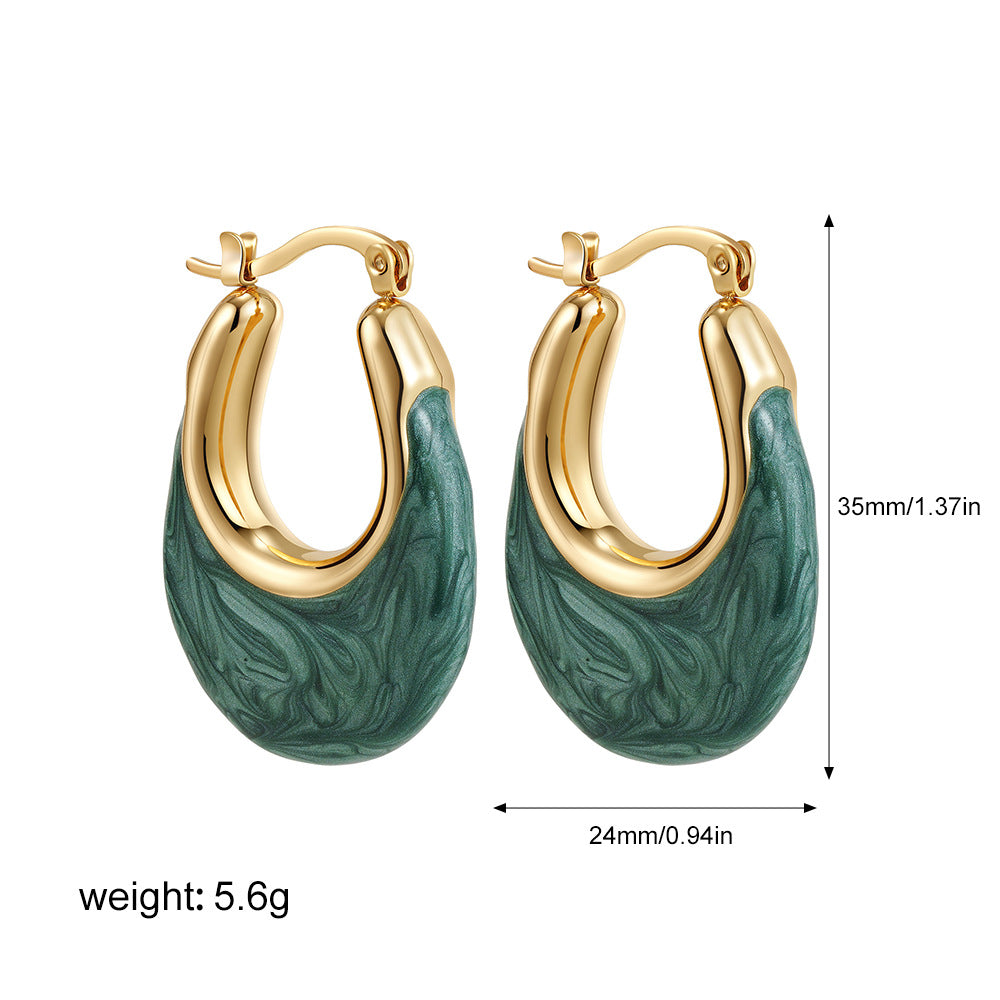 Wholesale  Stainless Steel Oil Drop Color Enamel U-shaped Earrings