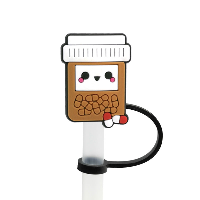 Wholesale 10pcs New Medical Dust Plug Cute Cartoon Straw Cover Straw Tube Cap ACC-SCR-YiBang003