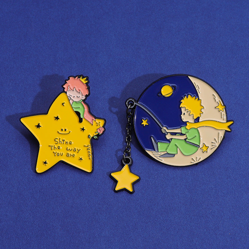 Wholesale Cute Cartoon Little Prince Star Fairy Tale Brooch Moon Aesthetic Badge ACC-BCH-QiHe002