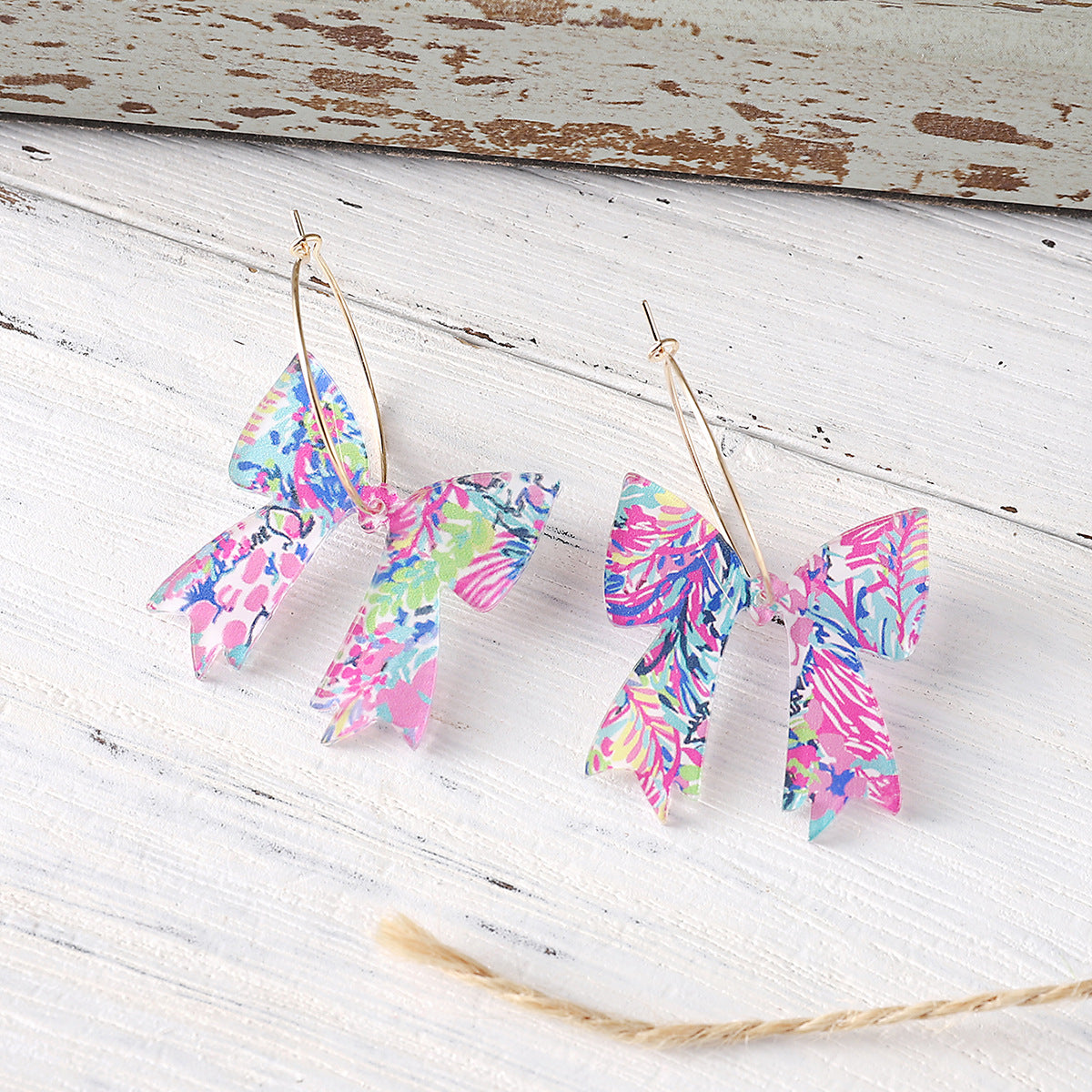 Wholesale Colored Leaves Flowers Bohemian Bow Pendant Earrings