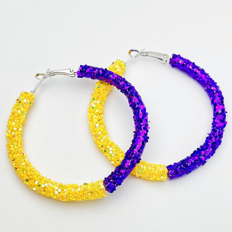 Wholesale 2pairs/pack Sports Cheerleading Big Hoop Sequins Shiny Earrings ACC-ES-HY122