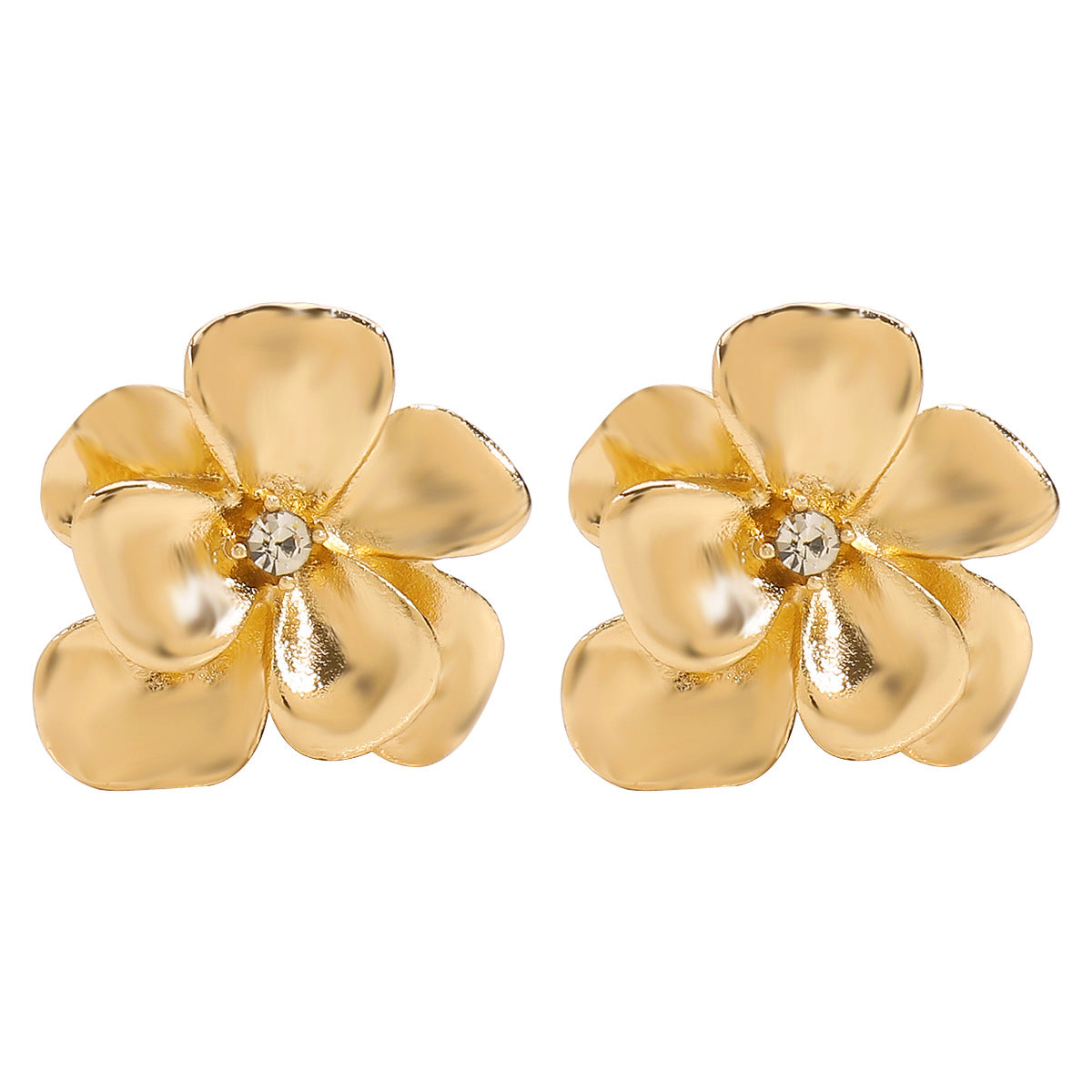 Wholesale Niche Design Sense Metal Flower Earrings  Double Layer Flower Diamond Necklace Ring