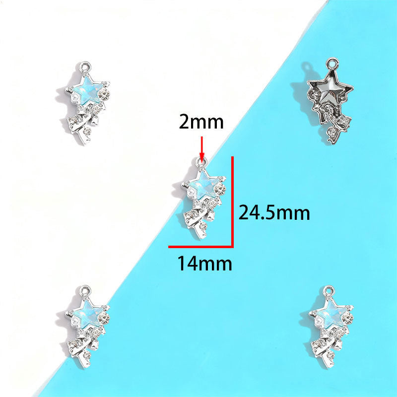 Wholesale Electroplated Zinc Alloy Blue Star Moon Resin Inlay Pendant Charms For DIY Jewelry Making Bag Charm Keychain Everyday Wear