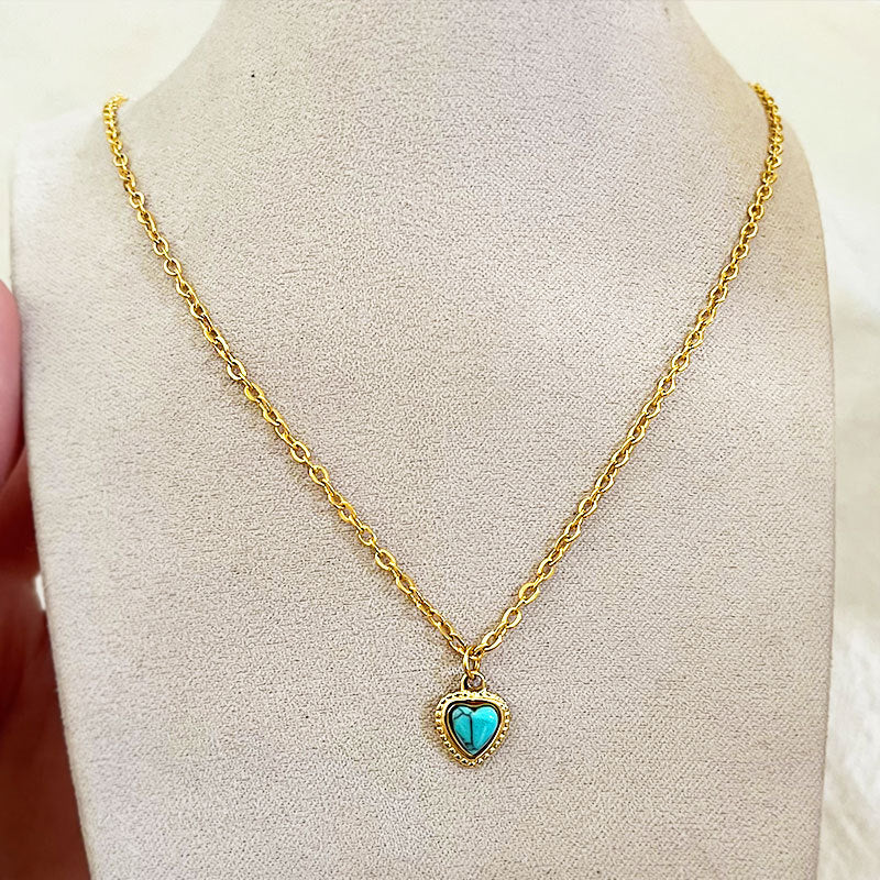 Wholesale retro blue turquoise love pendant necklace