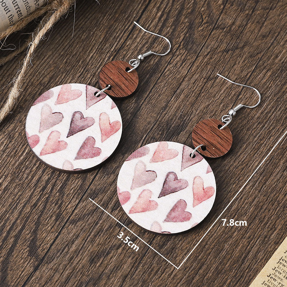 Wholesale Valentine's Day geometric bark pattern lovely double-sided wooden earrings