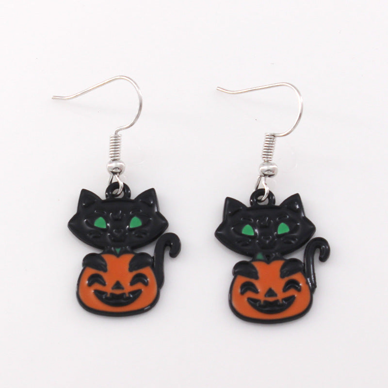 Wholesale Halloween Ghost Pumpkin Head Alloy Oil Drop Earrings ACC-ES-Liyao003
