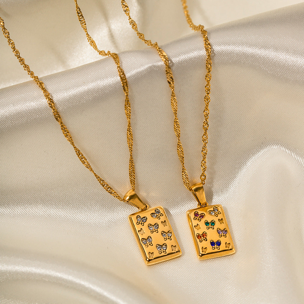 Wholesale 18K gold stainless steel white diamond pendant necklace