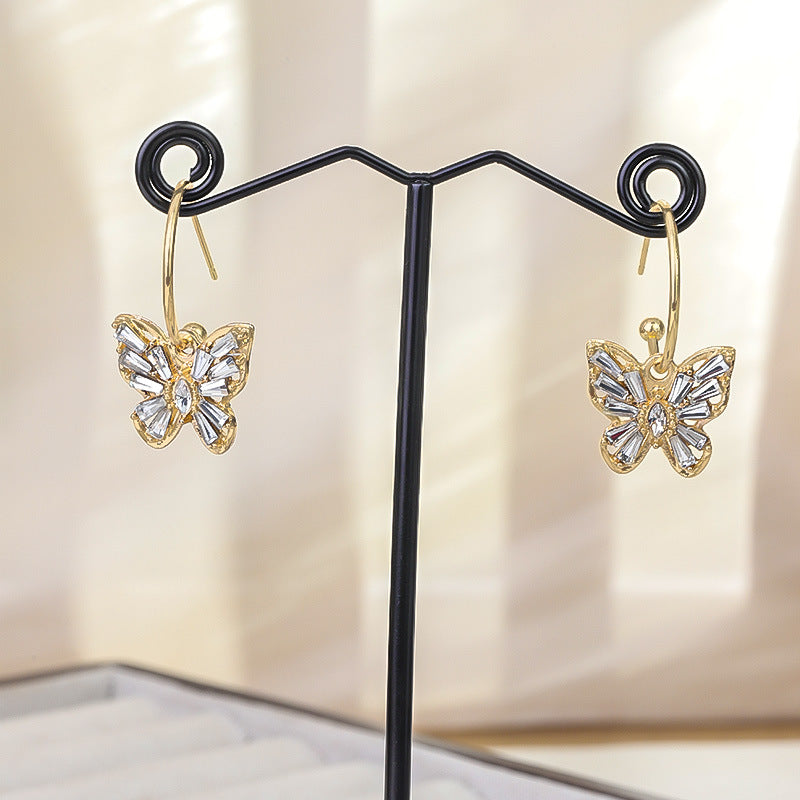 Wholesale Light Luxury Diamond Hollow Butterfly Earrings ACC-ES-RuLong013