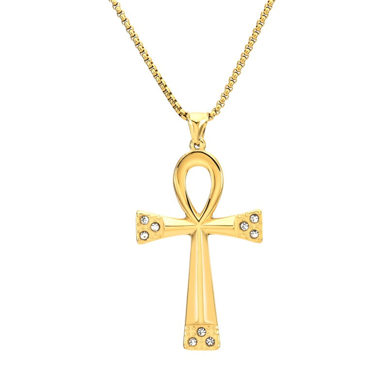 Wholesale Cross Diamond Pendant  Hip-Hop Stainless Steel Necklace