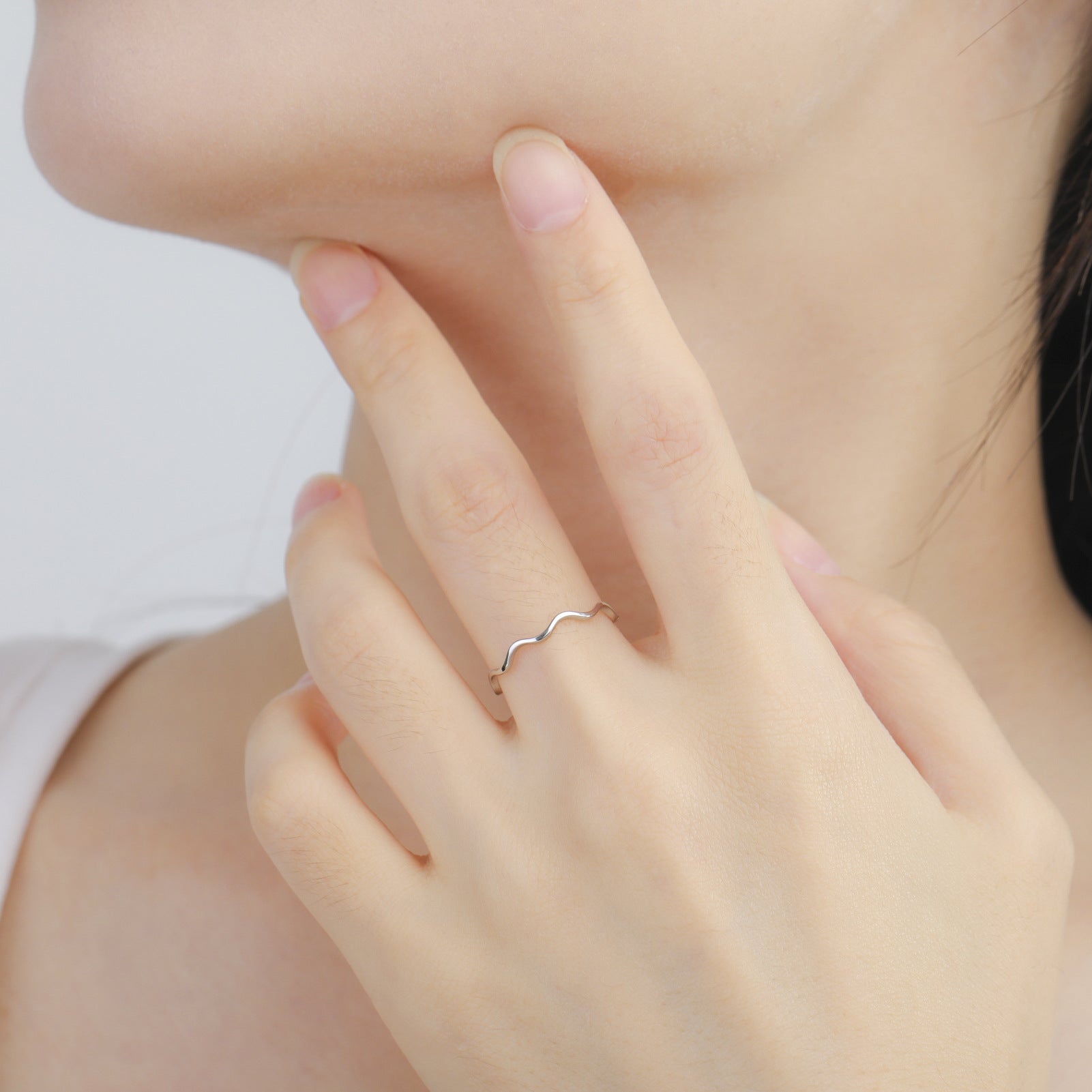 Wholesale 18K gold non-fading stainless steel curve wave ring