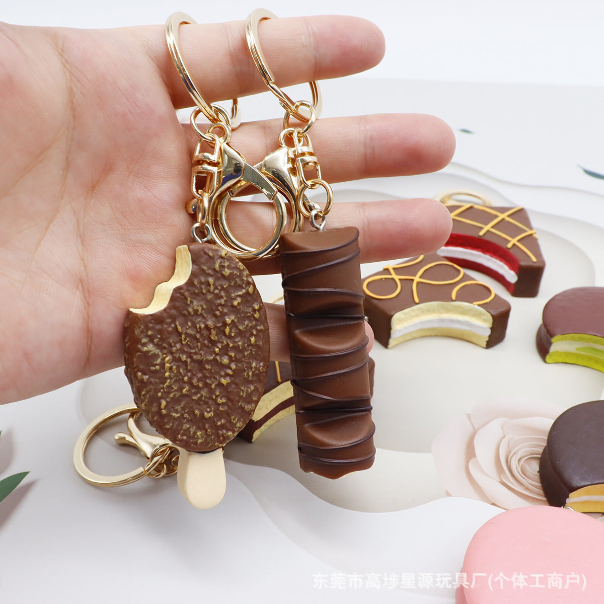 Wholesale Mini Artificial Resin Chocolate Cake Keychain Bag Charm Everyday Accessory