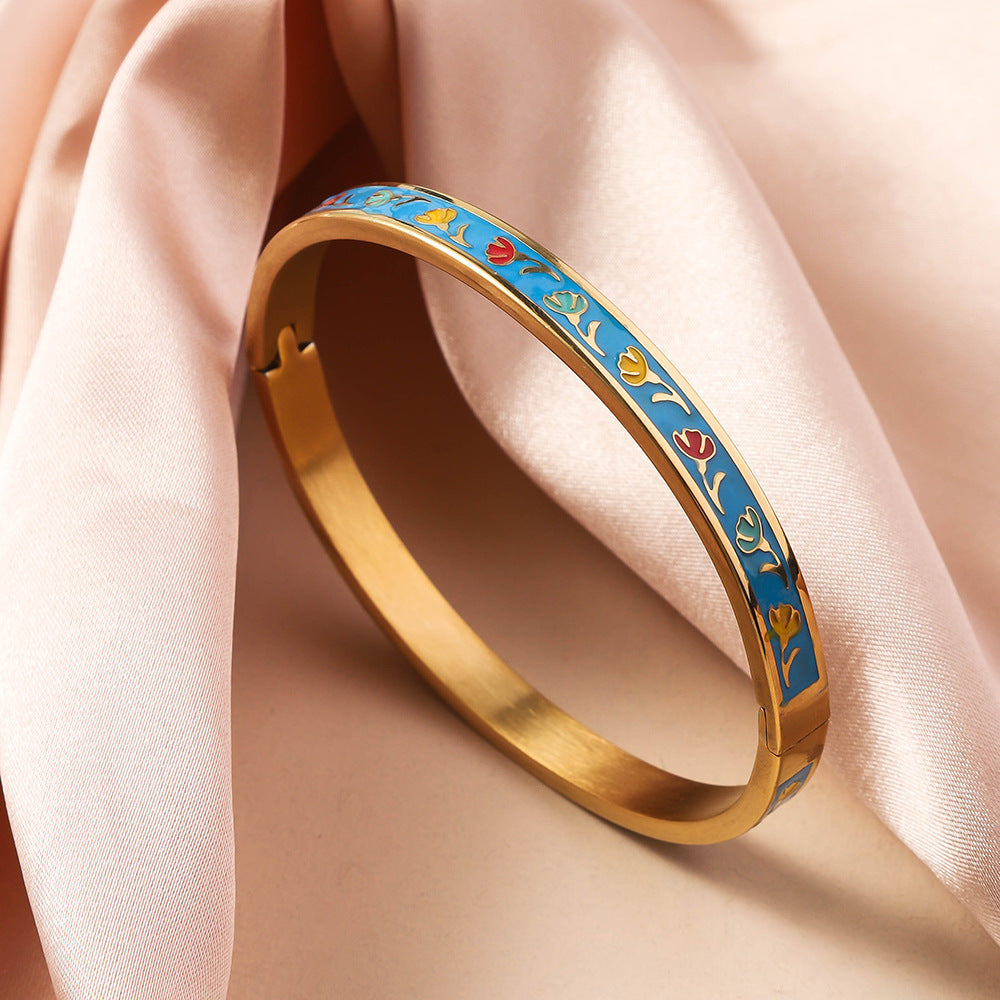 Wholesale Oil Drop Titanium Steel Enamel Bracelet ACC-BT-Ruif010