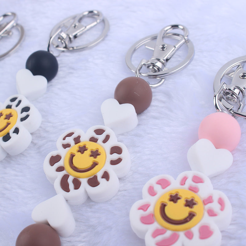 Wholesale Cartoon Flower Smiling Face Silicone Beaded Keychain ACC-KC-GuangTian008