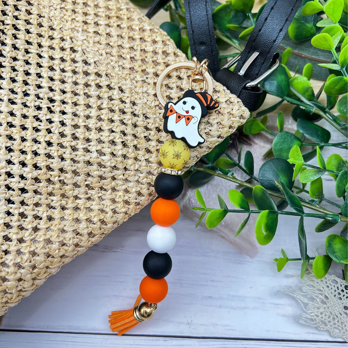 Wholesale   Ghost Pumpkin Car Beaded Tassel Charm Keychain,  Decorative Bag Hanger for Party Gift Boutique