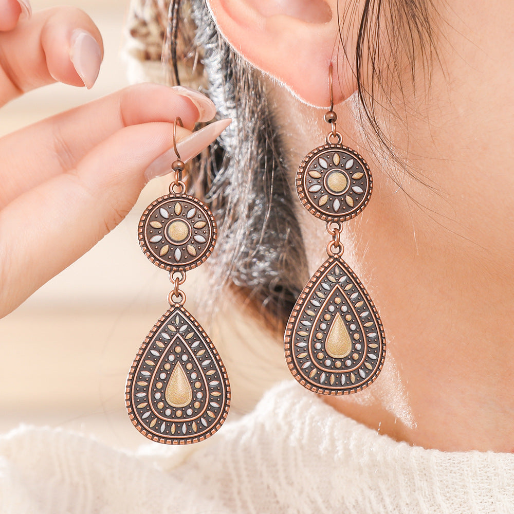 Wholesale Retro Ethnic Style Cut Out Tassel Earring Set 12 Pairs Zinc Alloy for Everyday Wear
