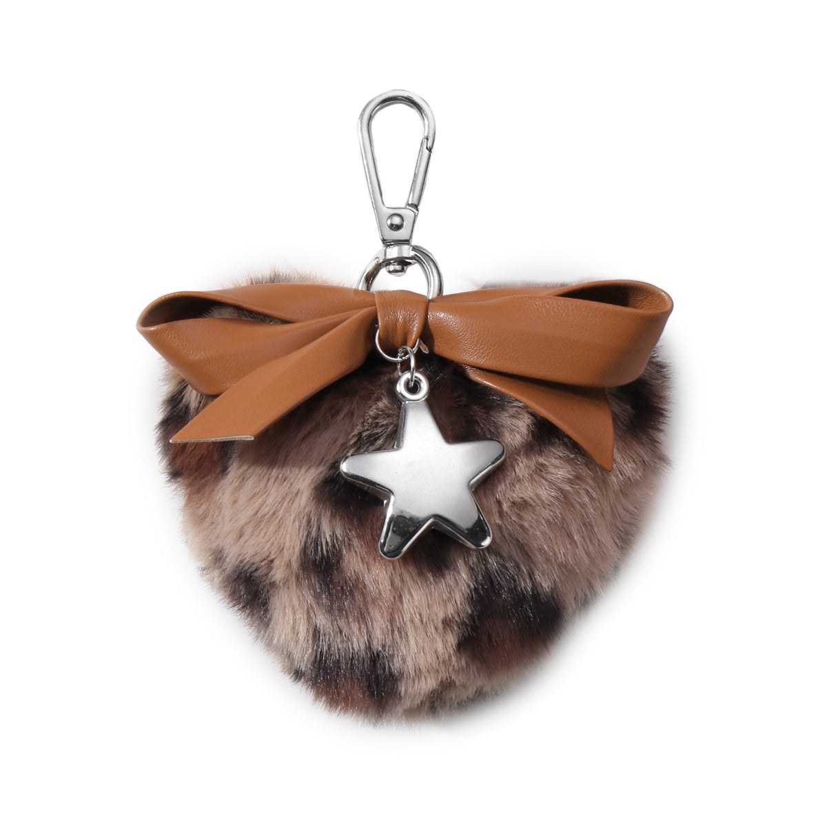 Wholesale Plush Leopard Print Heart Star Leather  Bow Keychain