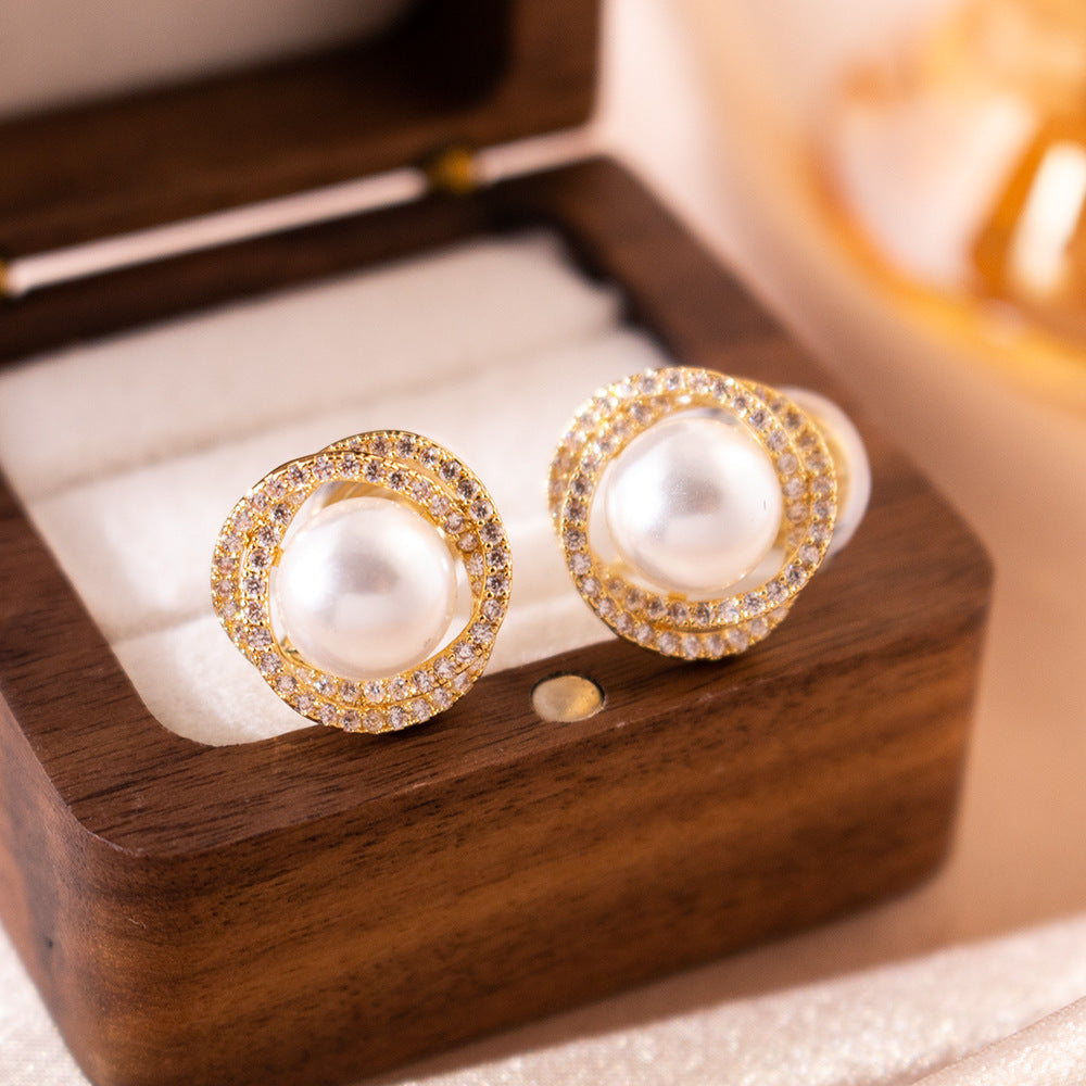 Wholesale Real Gold Electroplated Spiral Pearl Mosquito-repellent Incense Plate Retro Earrings