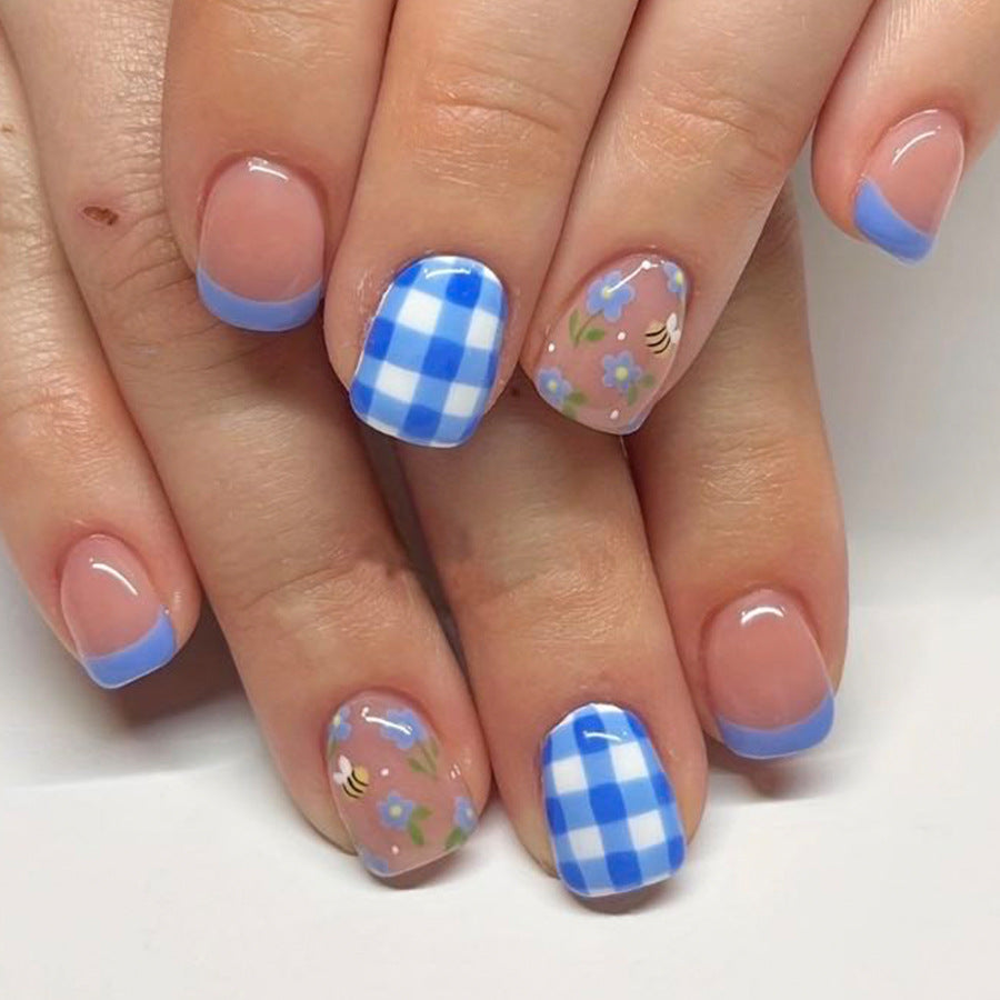 Wholesale 24 Pieces/box Blue Flowers Press-on Nails Kits Nail Stickers ACC-NS-GuaiXL088