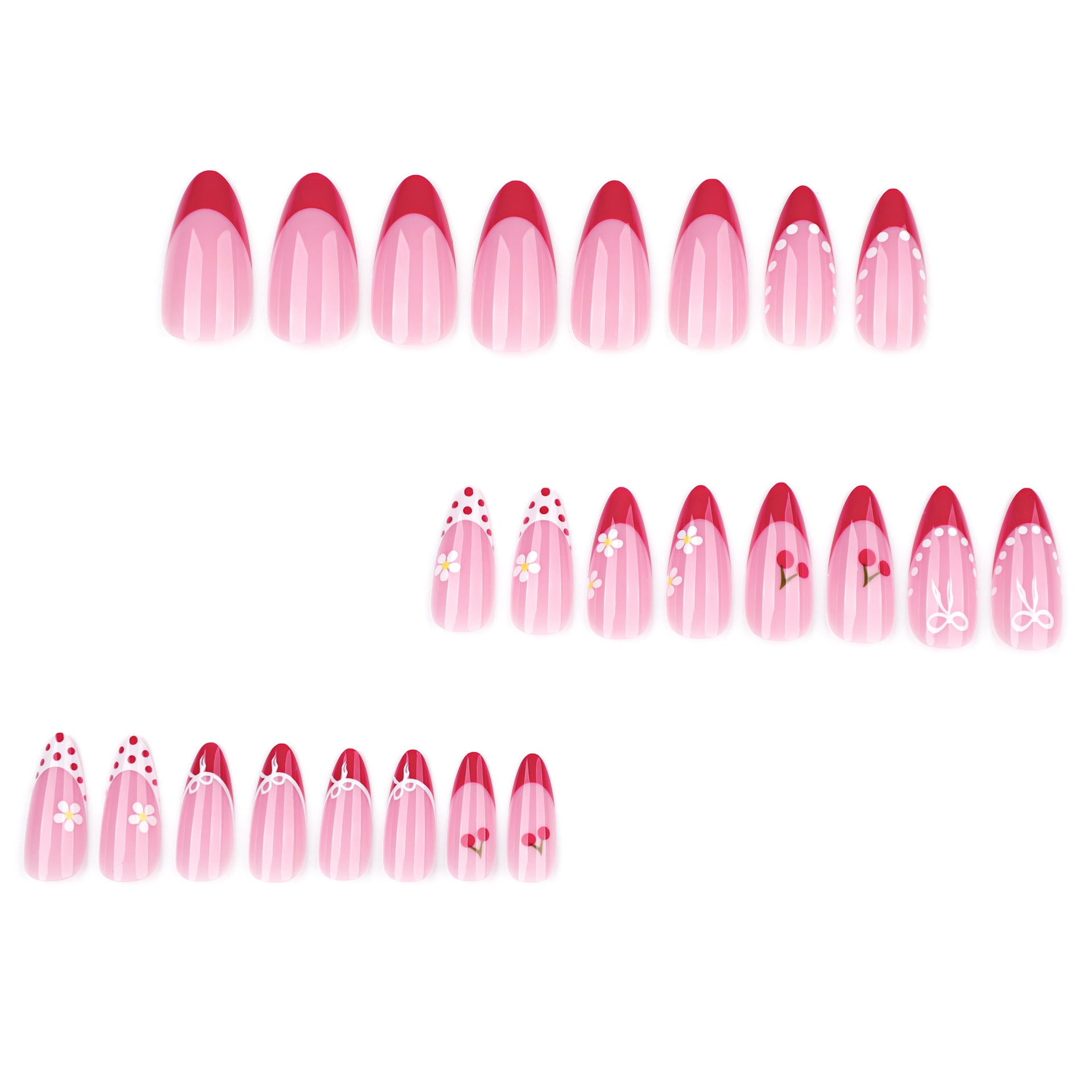 Wholesale 24 Pieces/box Red White White Border Nails Kits Nail Stickers