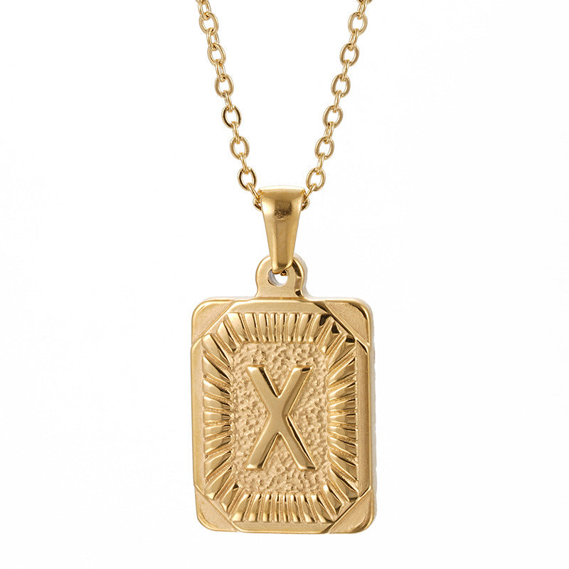 Wholesale  18K gold square brand stainless steel letter pendant necklace