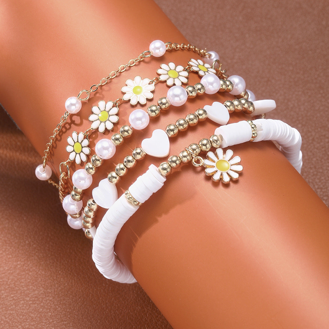 Wholesale Geometric Daisy Flower Love Pearl Bracelet