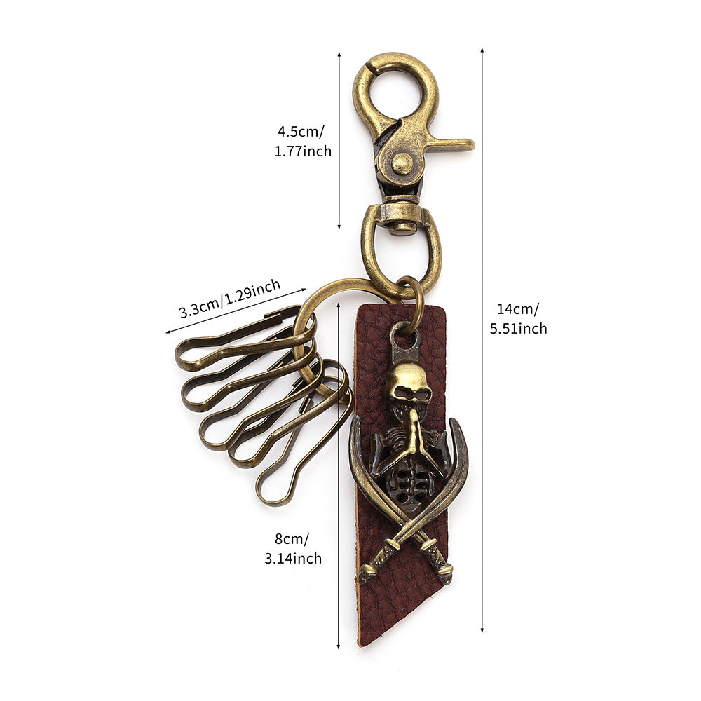 Wholesale Retro Men S Skull Keychain With Alloy Leather Pendant And Hook Antique Bronze Finish Fashion Accessory