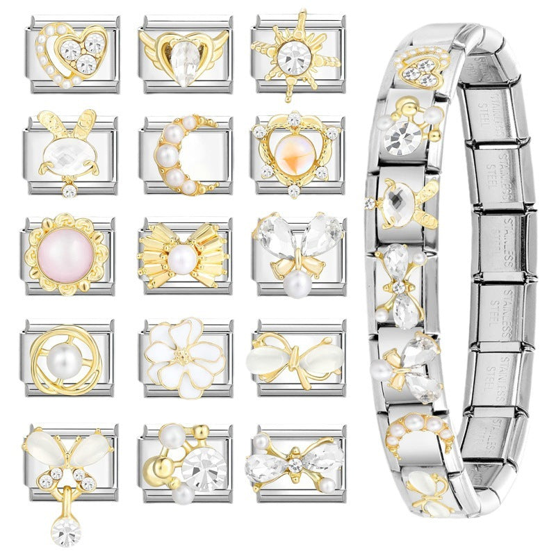 Wholesale Italian Charm Bracelet 9mm DIY Splicing Removable Stainless Steel Diamond Patch Composable Bracelet