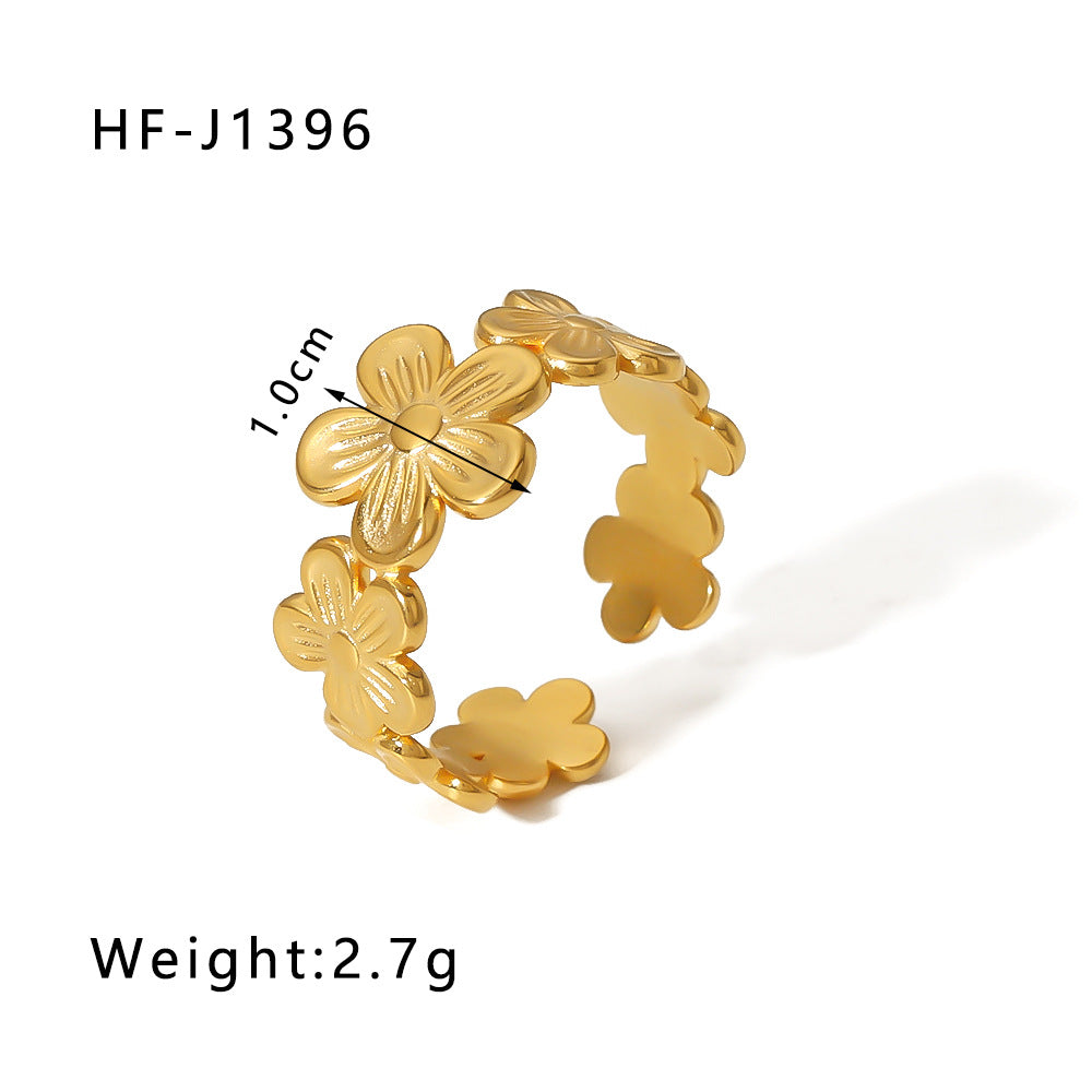 Wholesale Leaf Geometric Hollow Flower 18k Gold Plated Snake Shaped Titanium Steel Ring Stainless Steel ACC-RS-Xiny002
