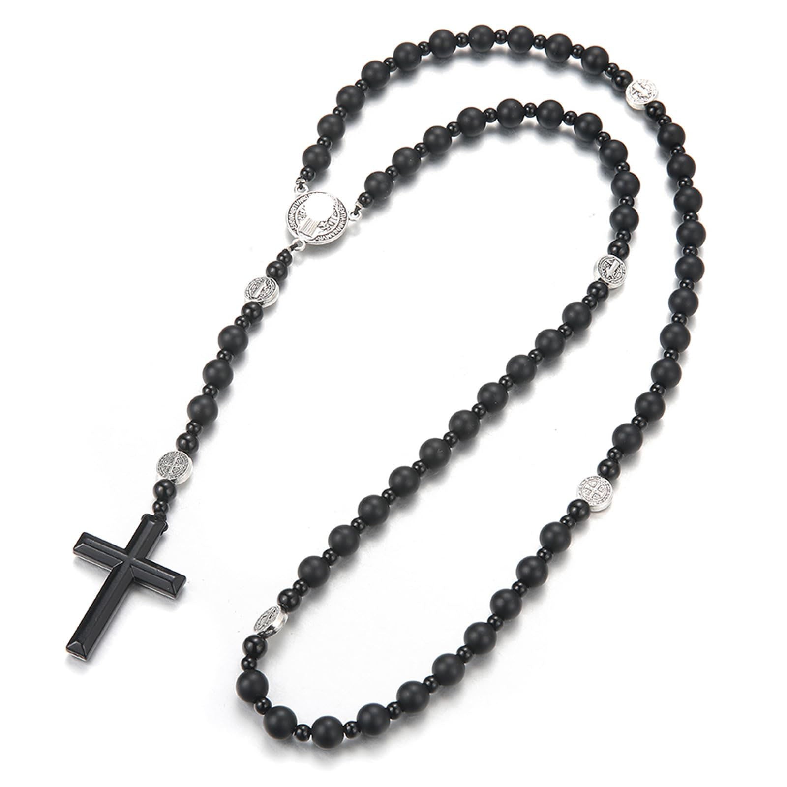 Wholesale Volcanic Stone Cross Necklace Natural Tiger Eye Black Gallstone Silver Spacers Chic Jewelry Accessory