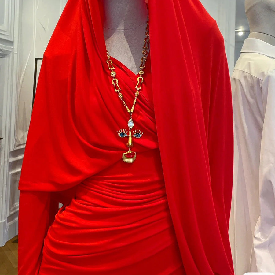 Wholesale  Retro Red Lips Nose Eyes Pendant Necklace