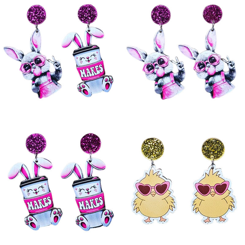 Wholesale Easter Glasses Purple Bunny Earrings