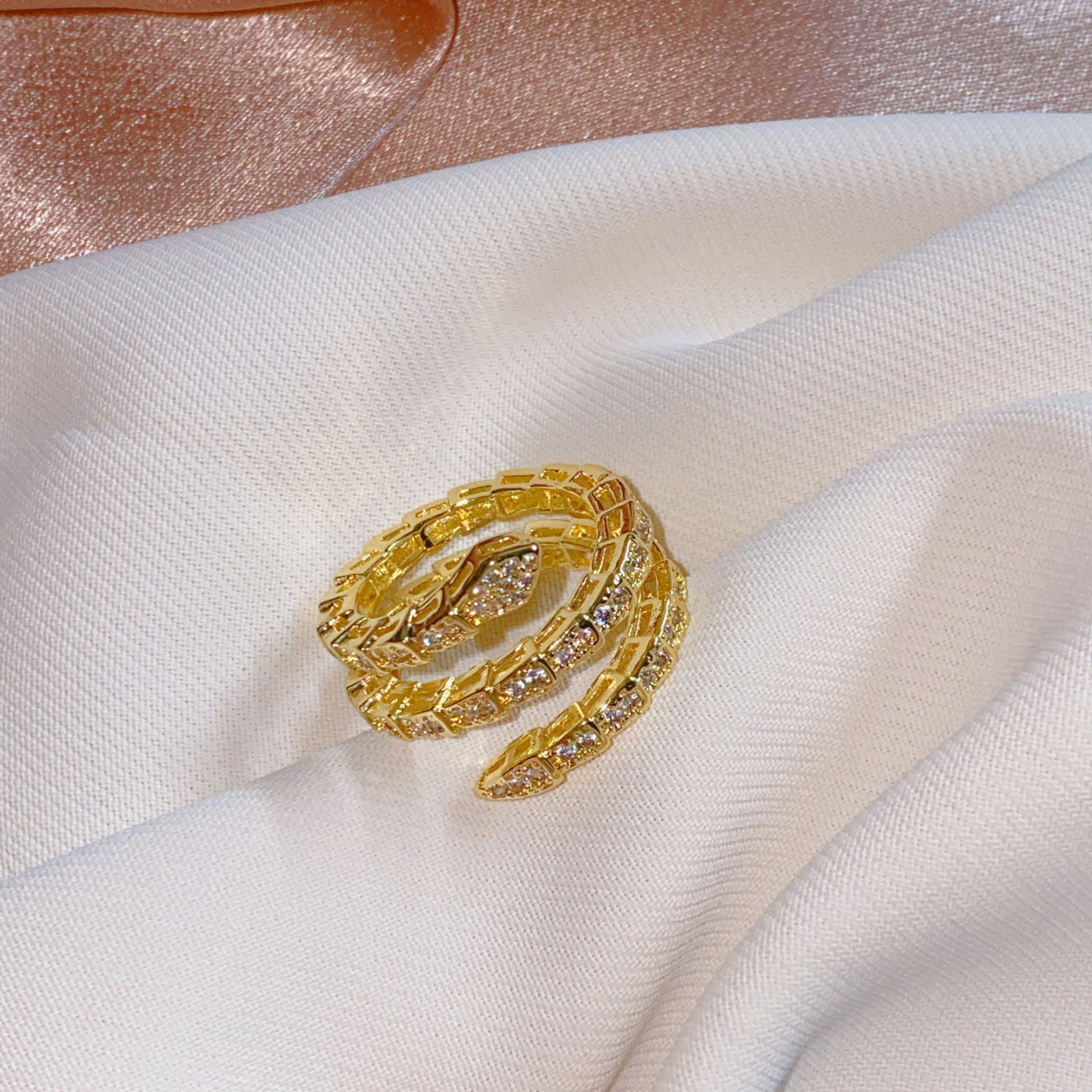 Wholesale full diamond zircon snake-shaped open adjustable ring