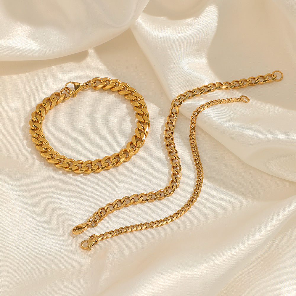 Wholesale  Stainless Steel Bracelets Real Gold Electroplating Smooth  Cuban Chain