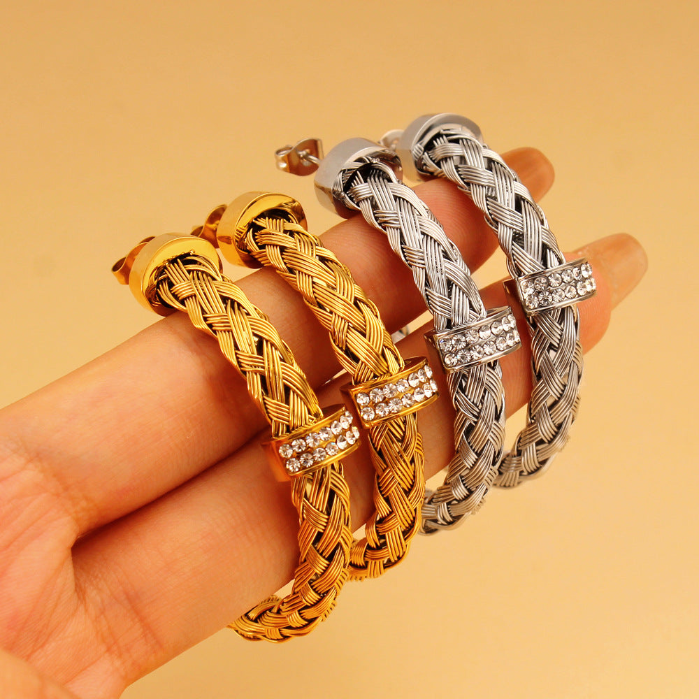 Wholesale Stainless Steel Bracelets Braided Open Bracelet 18K Gold Bracelet Earrings Set ACC-BT-Yueshi003