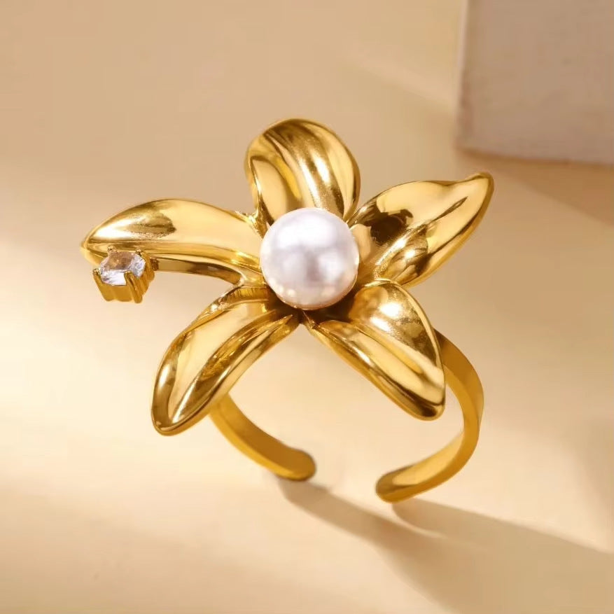 Wholesale Stainless steel zircon adjustable heart flower and butterfly ring