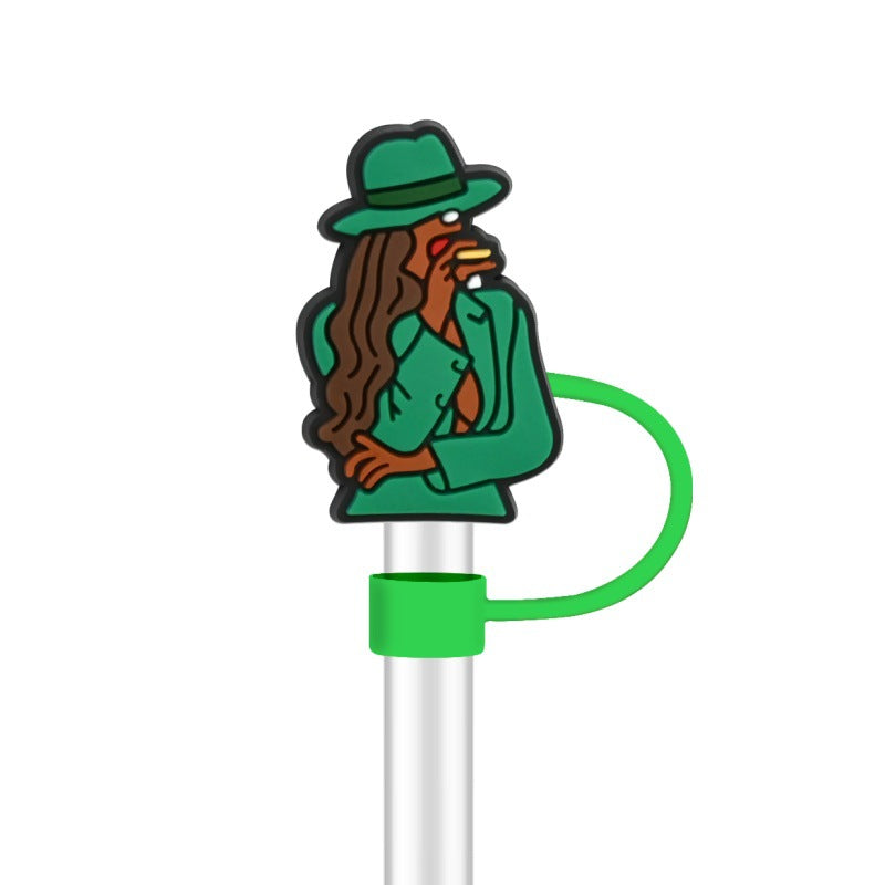 Wholesale 100pcs randomly black girl fashion series straw covers,  10mm soft silicone straw tube cap.