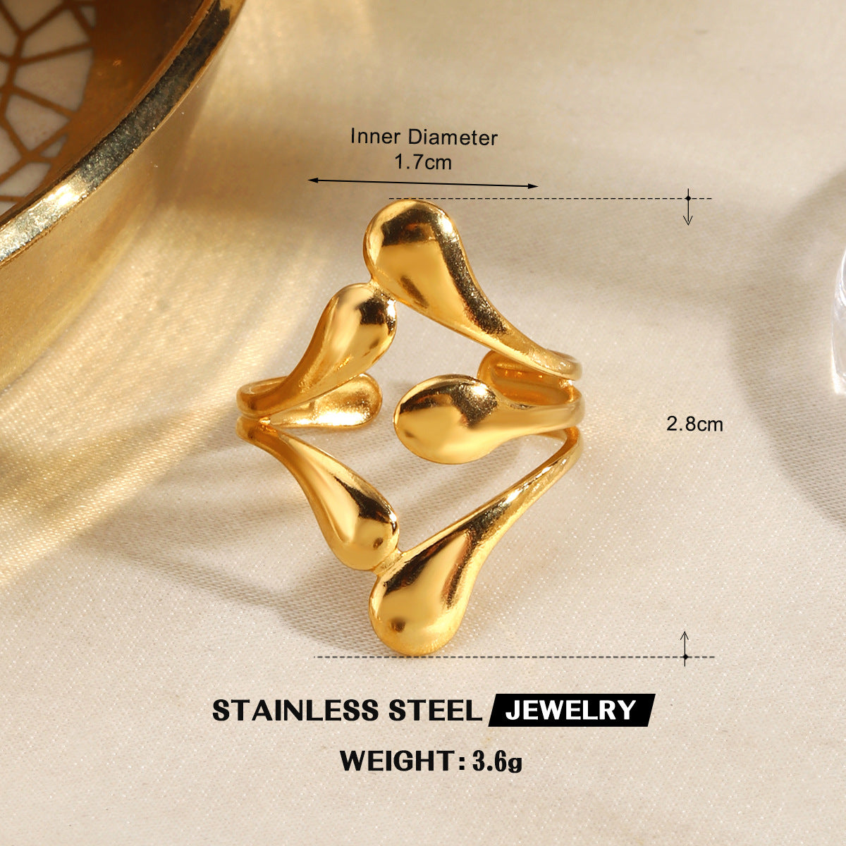 Wholesale Trendy Stainless Steel Gold Sun Ring Irregular Design Jewelry Accessory