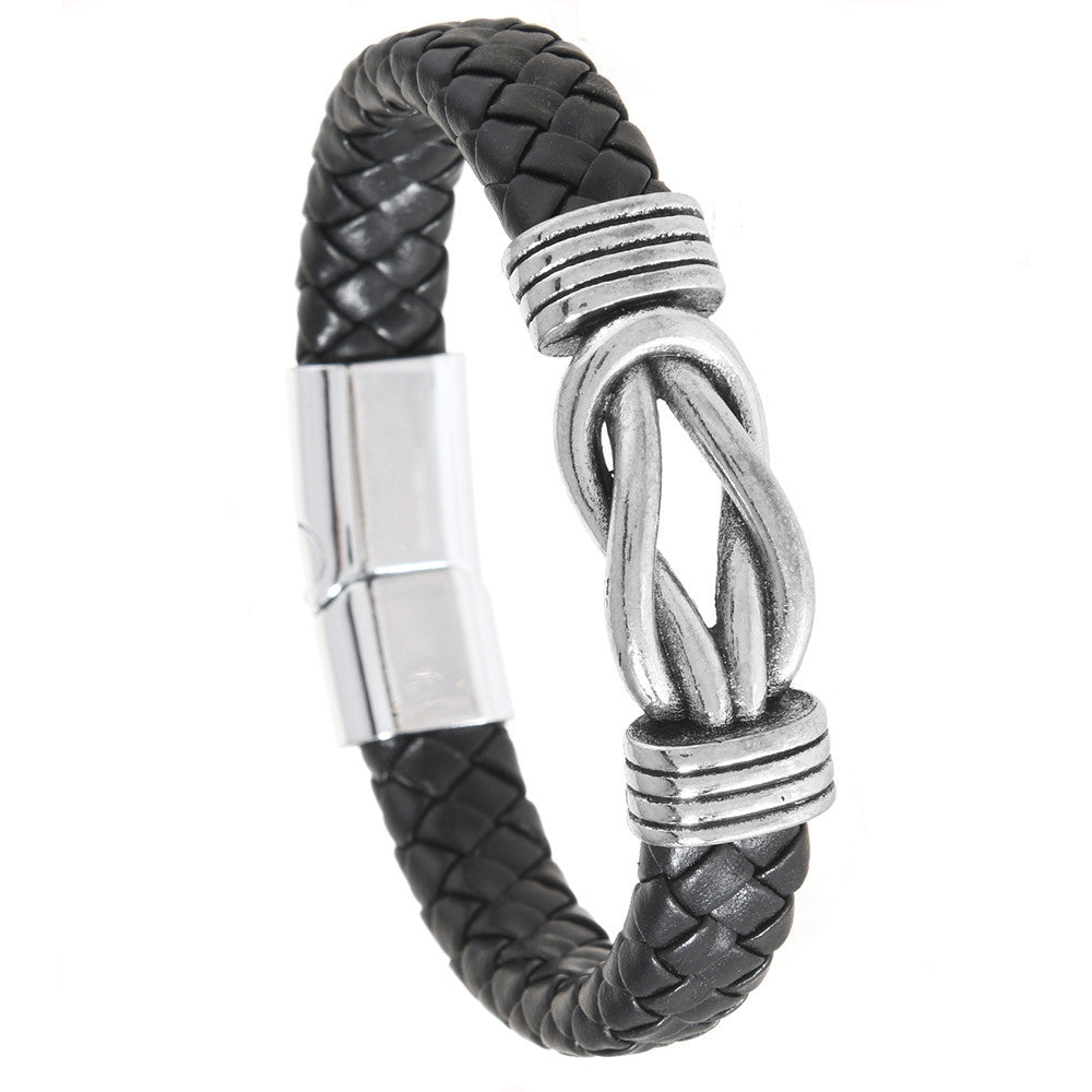 Wholesale Men' s Magnetic Buckle Bracelet Hand-In-Hand Braided Leather Bracelet