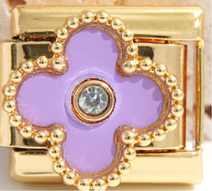 Wholesale Italian Charm Bracelet 9mm DIY Splicing Diamond Four-Leaf Clover Stainless Steel Composable Bracelet