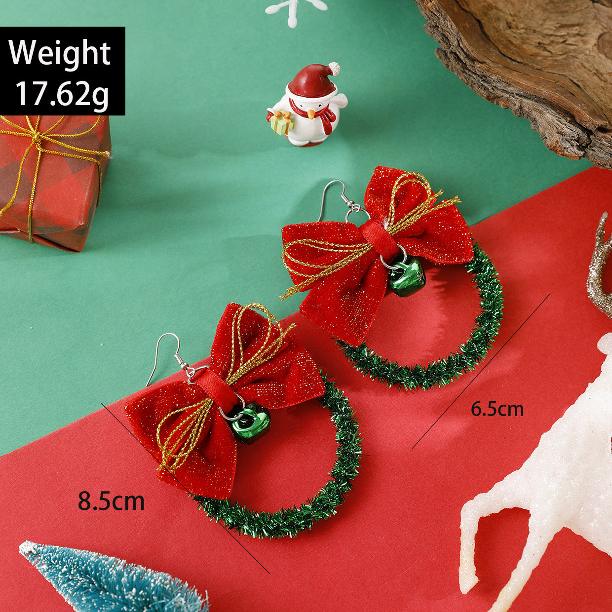 Wholesale Christmas tree bow color wreath earrings