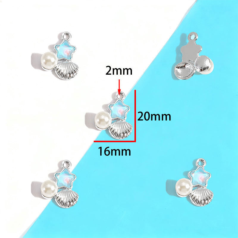 Wholesale Electroplated Zinc Alloy Blue Star Moon Resin Inlay Pendant Charms For DIY Jewelry Making Bag Charm Keychain Everyday Wear