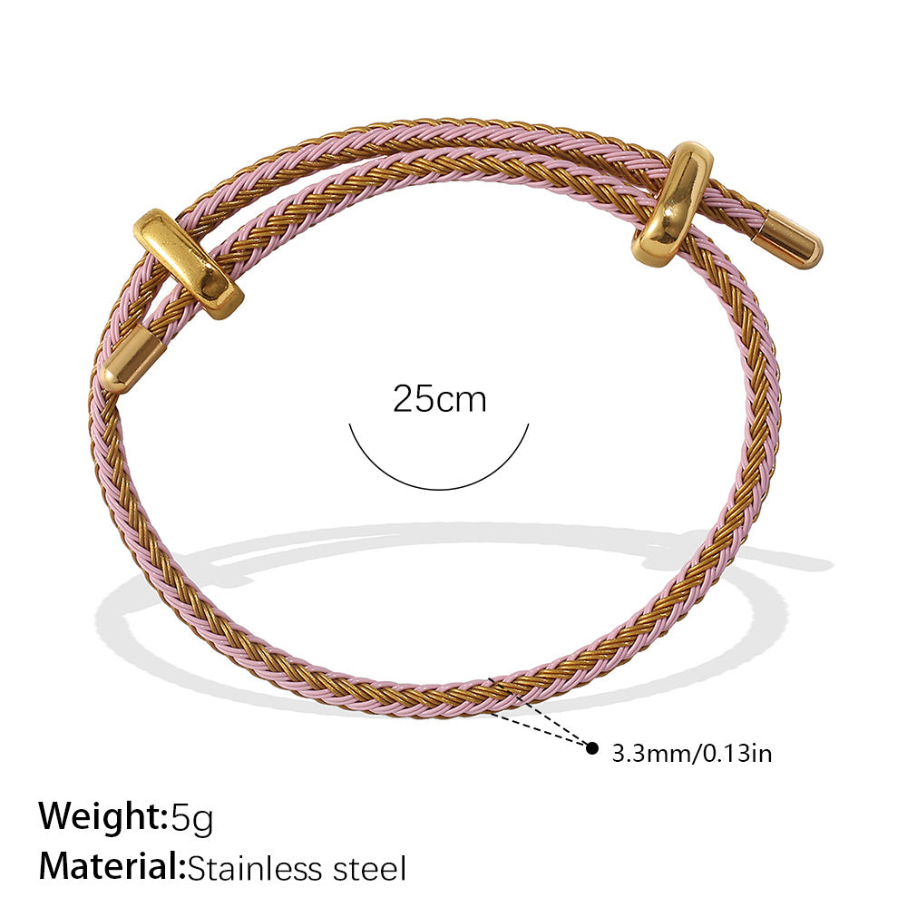 Wholesale Cross-Border European and American Popular Adjustable Rope Multi-Pendant Bracelet DIY Stainless Steel Plated 18K Gold Bracelet Accessible Luxury Model