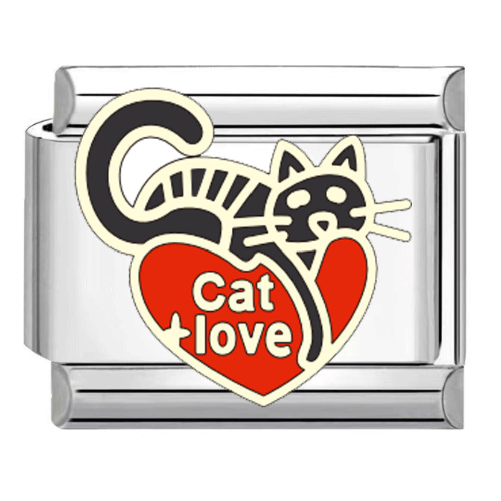 Wholesale Titanium Steel DIY Italian Charm Bracelet With Black Cat Pattern Trendy Jewelry Accessory