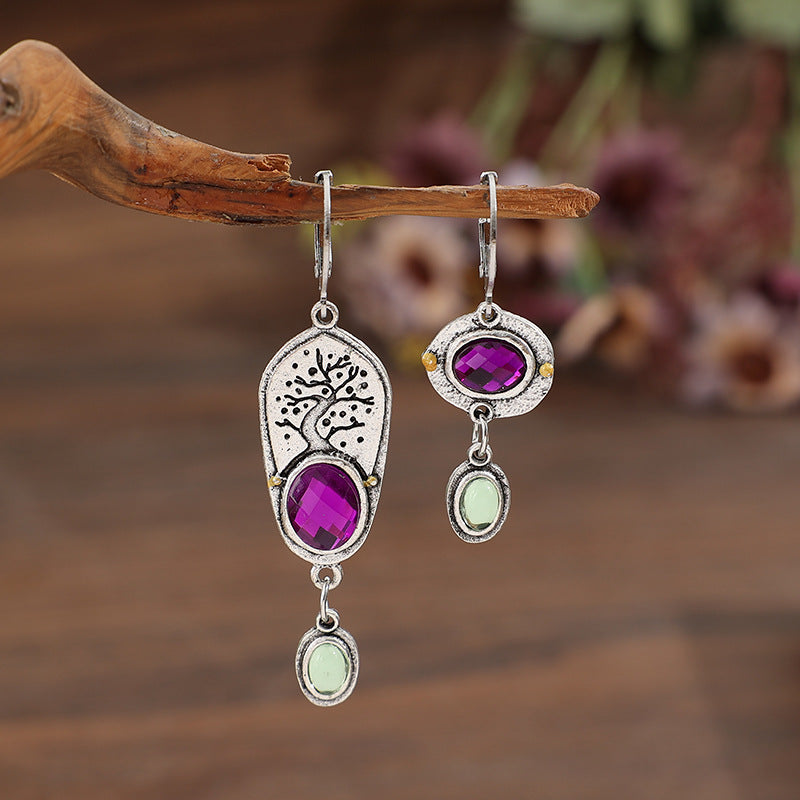 Wholesale Alloy Geometric Purple Gem Earrings Vintage Ethnic Style Fashion Accessory For Women Party Wear