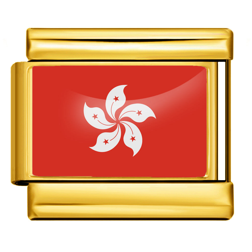 Wholesale Golden World Flag Photo Epoxy Italian Module Bracelet DIY Stainless Steel Elastic Strap Chain Bracelet