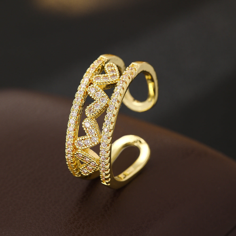 Wholesale Copper Zircon Electroplated Women S Open Ring Geometric Design Fashion Jewelry Accessory