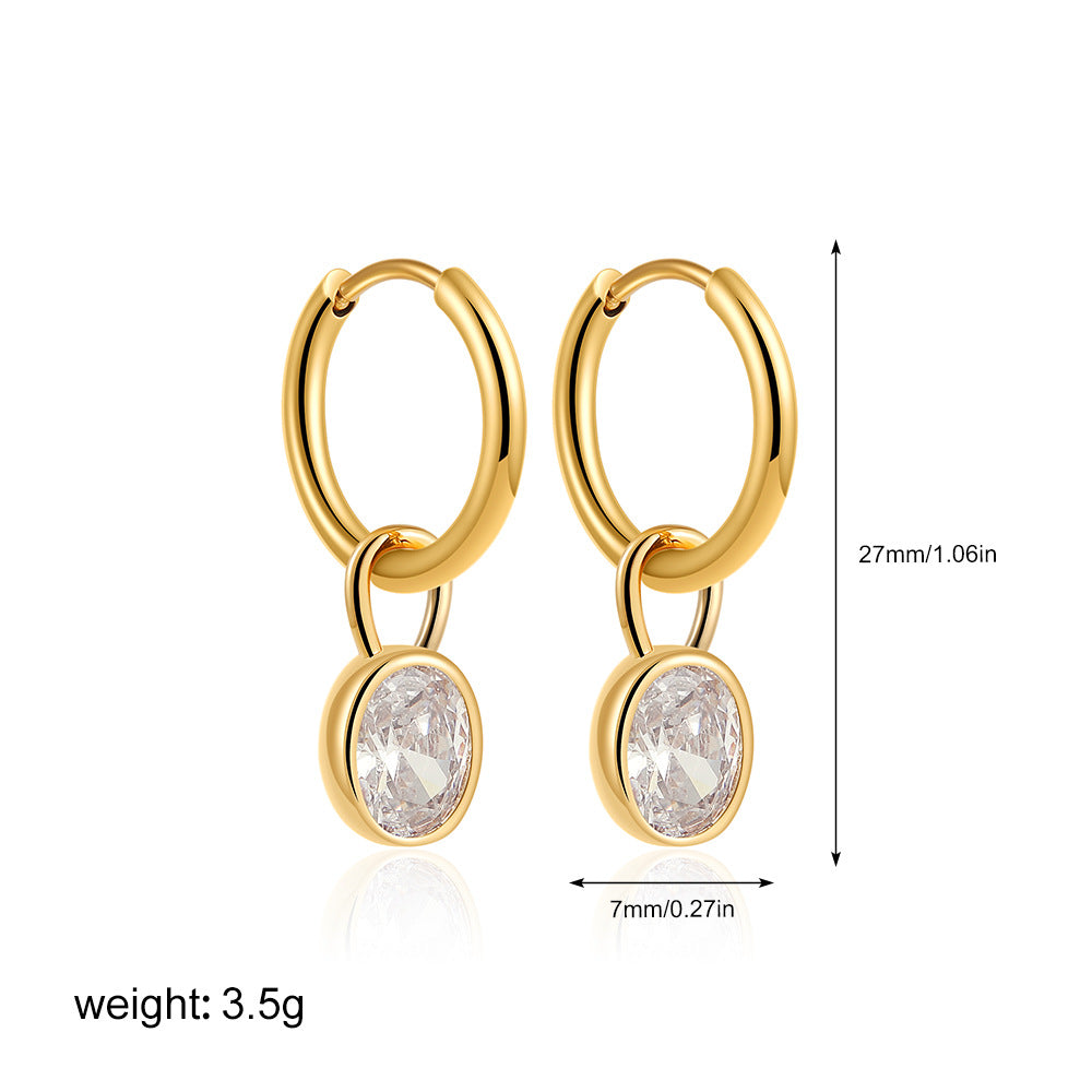 Wholesale  Stainless Steel 18K Gold Color Zircon Oval Earrings