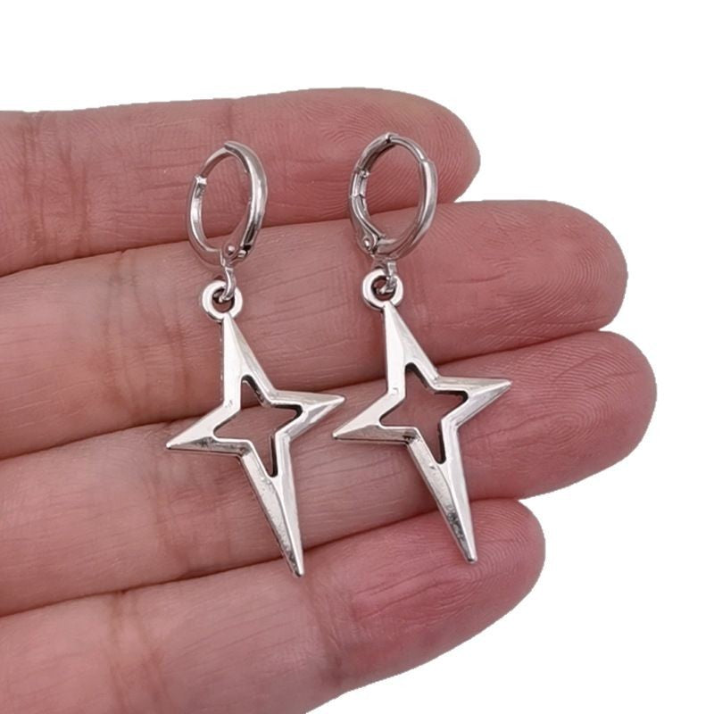 Wholesale Gothic Punk Star Cross Pendant Dangle Earrings Fashion Jewelry Accessory